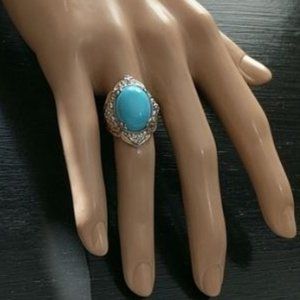 GEMS EN VOGUE Oval Turquoise Hammered Band Ring 5